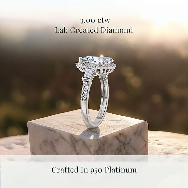 Shop Lc IGI Certified 950 Platinum Luxuriant Lab Grown Diamond (E-F VS) Dew Drop Ring 3.00 Ctw