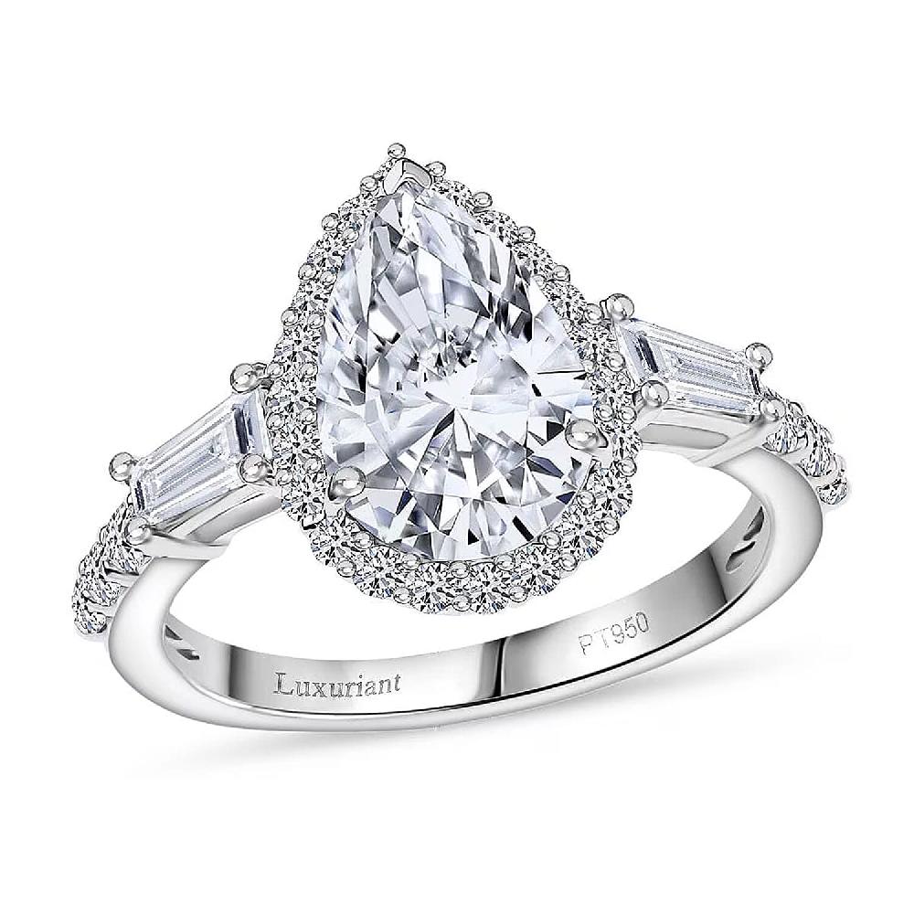 shop lc IGI Certified 950 Platinum Luxuriant Lab Grown Diamond (E-F VS) Dew Drop Ring 3.00 ctw