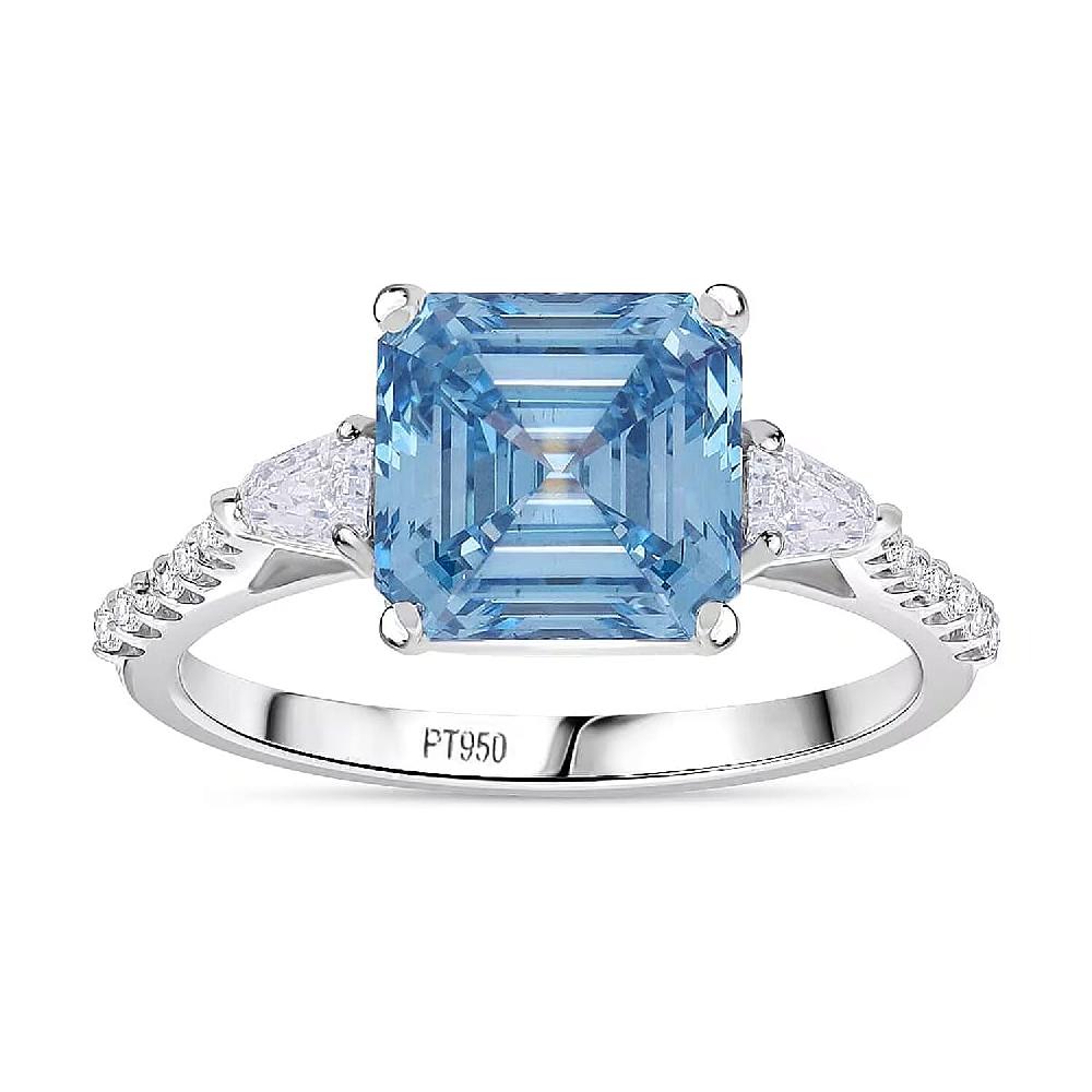 shop lc IGI Certified Asscher Cut Luxuriant Lab Grown Blue Diamond (IR) VS and Lab Grown Diamond 4.15 ctw Azure Majesty Ring in 950 Platinum 4.50 Grams