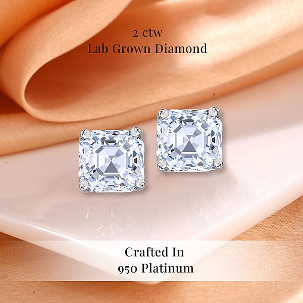 Shop Lc IGI Certified Asscher Cut Luxuriant Lab Grown Diamond G-H VS 2.00 Ctw Stud Earrings In 950 Platinum
