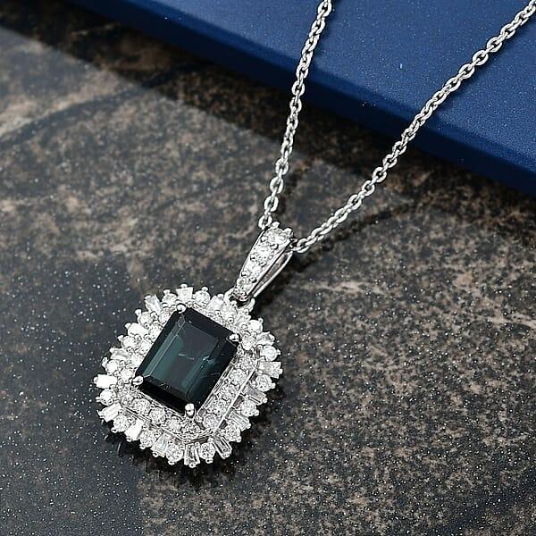 Shop Lc IGI Certified Luxoro AAA Monte Belo Indicolite And Diamond I2 2.45 Ctw Art Deco Pendant Necklace In 10K White Gold 20 Inches