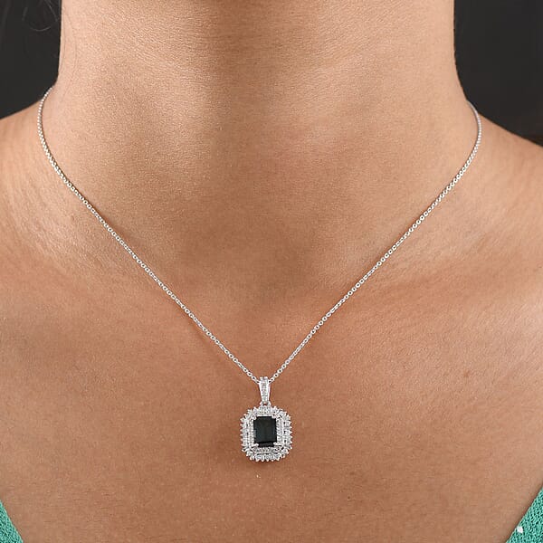 Shop Lc IGI Certified Luxoro AAA Monte Belo Indicolite And Diamond I2 2.45 Ctw Art Deco Pendant Necklace In 10K White Gold 20 Inches