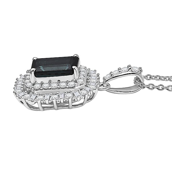 Shop Lc IGI Certified Luxoro AAA Monte Belo Indicolite And Diamond I2 2.45 Ctw Art Deco Pendant Necklace In 10K White Gold 20 Inches