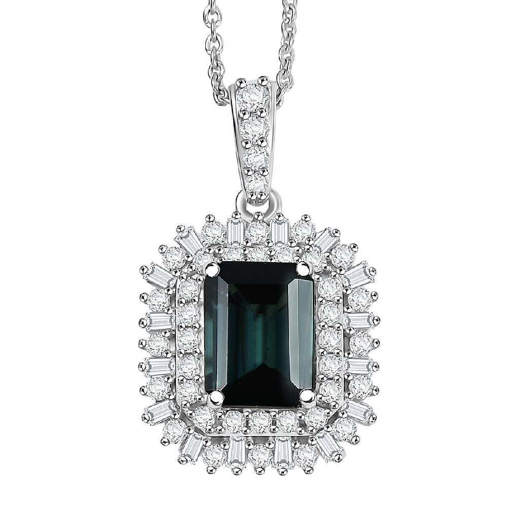 shop lc IGI Certified Luxoro AAA Monte Belo Indicolite and Diamond I2 2.45 ctw Art Deco Pendant Necklace in 10K White Gold 20 Inches
