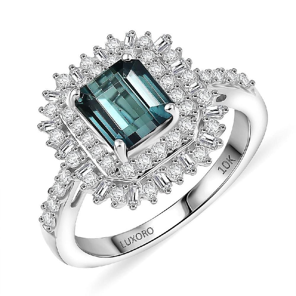 shop lc IGI Certified Luxoro AAA Monte Belo Indicolite Diamond (I2) Art Deco Ring in 10K White Gold 2.35 ctw