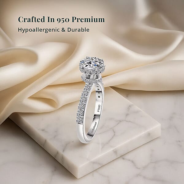Shop Lc IGI Certified Luxuriant Lab Grown Diamond E-F VS 1.50 Ctw Hidden Halo Ring In 950 Platinum 4.80 Grams