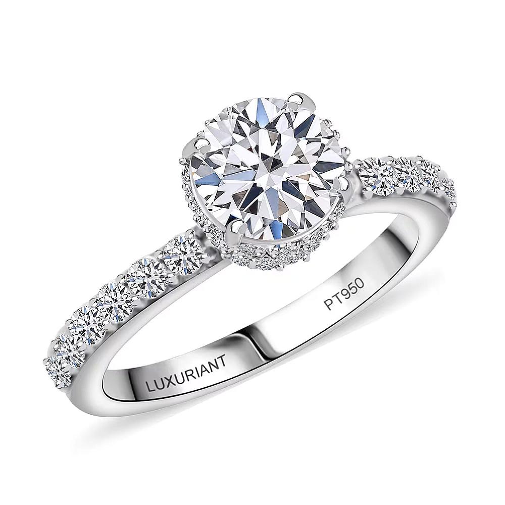 shop lc IGI Certified Luxuriant Lab Grown Diamond E-F VS 1.50 ctw Hidden Halo Ring in 950 Platinum 4.80 Grams