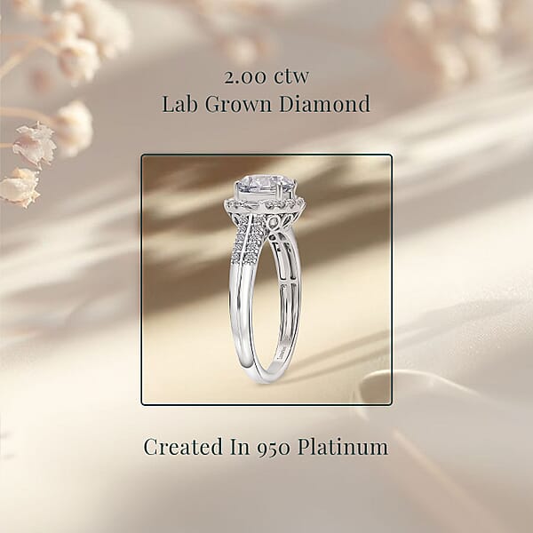 Shop Lc IGI Certified Luxuriant Lab Grown Diamond E-F VS 2.00 Ctw Art Deco Ring In 950 Platinum 5.43 Grams