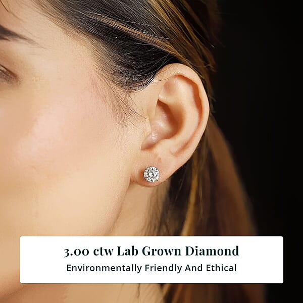 Shop Lc IGI Certified Luxuriant Lab Grown Diamond E-F VS 3.00 Ctw Solitaire Stud Earrings In 10K Yellow Gold