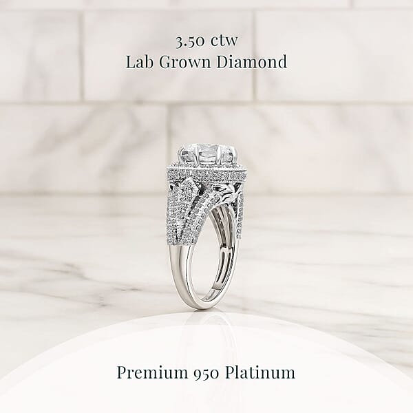 Shop Lc IGI Certified Luxuriant Lab Grown Diamond E-F VS 3.50 Ctw Art Deco Ring In 950 Platinum 7.45 Grams