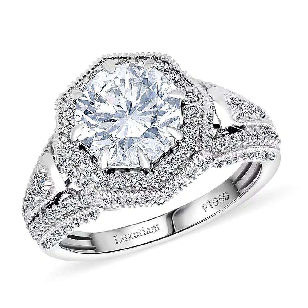 shop lc IGI Certified Luxuriant Lab Grown Diamond E-F VS 3.50 ctw Art Deco Ring in 950 Platinum 7.45 Grams