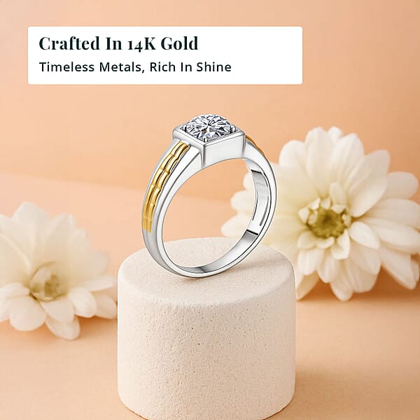 Shop Lc IGI Certified Luxuriant Lab Grown Diamond VS2 1.00 Ctw Command Square Men's Ring In 10K White And Yellow Gold