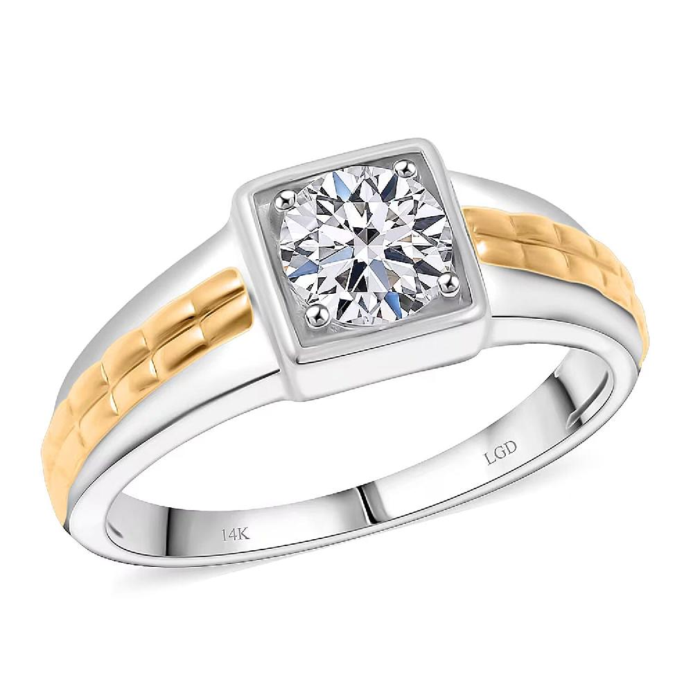 shop lc IGI Certified Luxuriant Lab Grown Diamond VS2 1.00 ctw Command Square Men's Ring in 10K White and Yellow Gold