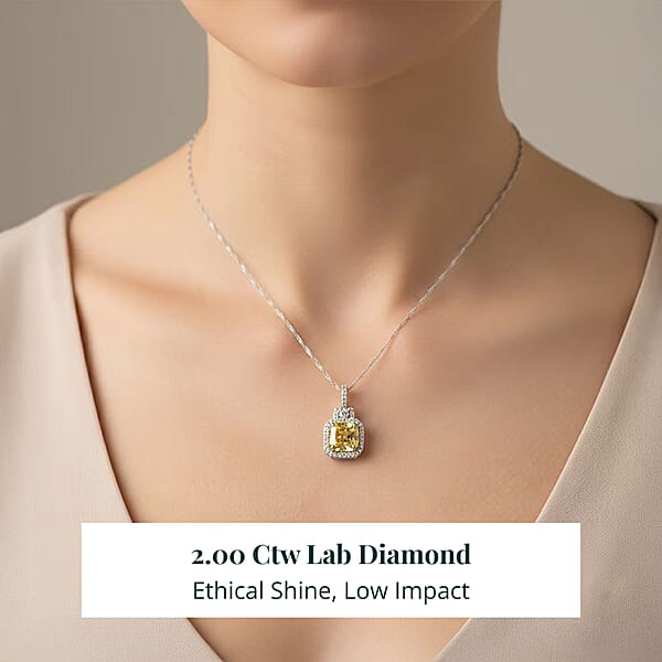 Shop Lc IGI Certified Luxuriant Lab Grown Yellow Diamond (IR) And Lab Grown Diamond VS 2.00 Ctw Art Deco Pendant Necklace In 950 Platinum 20 Inches