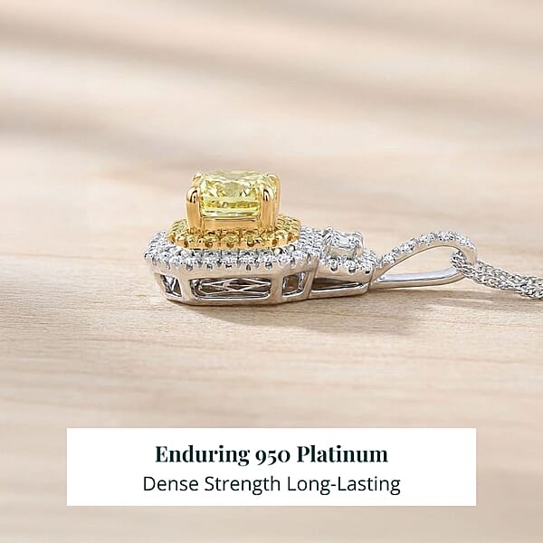 Shop Lc IGI Certified Luxuriant Lab Grown Yellow Diamond (IR) And Lab Grown Diamond VS 2.00 Ctw Art Deco Pendant Necklace In 950 Platinum 20 Inches