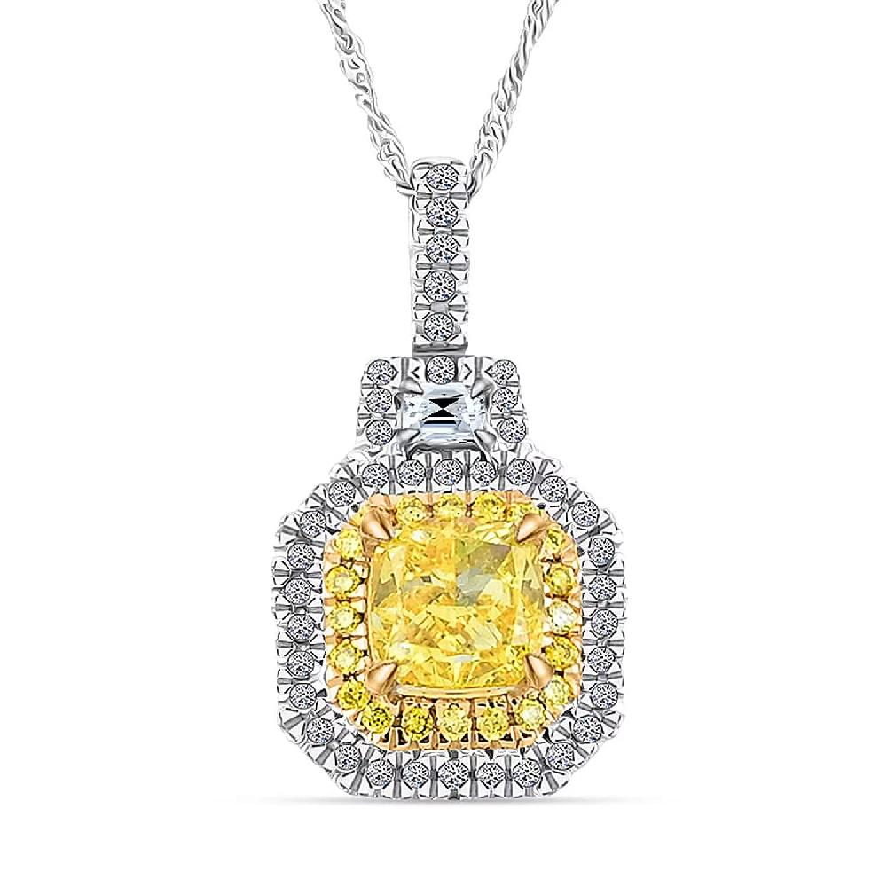 shop lc IGI Certified Luxuriant Lab Grown Yellow Diamond (IR) and Lab Grown Diamond VS 2.00 ctw Art Deco Pendant Necklace in 950 Platinum 20 Inches