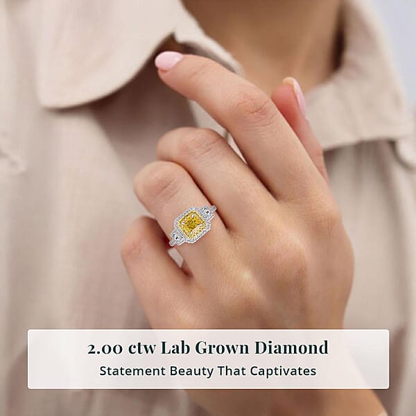 Shop Lc IGI Certified Luxuriant Lab Grown Yellow Diamond Lab Grown Diamond (VS) Art Deco Ring In 950 Platinum 2.00 Ctw