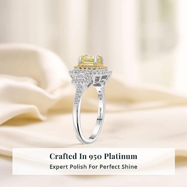 Shop Lc IGI Certified Luxuriant Lab Grown Yellow Diamond Lab Grown Diamond (VS) Art Deco Ring In 950 Platinum 2.00 Ctw