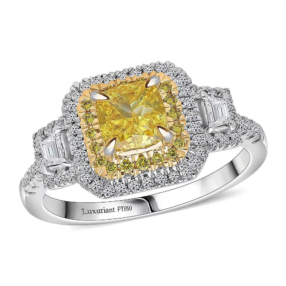 shop lc IGI Certified Luxuriant Lab Grown Yellow Diamond Lab Grown Diamond (VS) Art Deco Ring in 950 Platinum 2.00 ctw