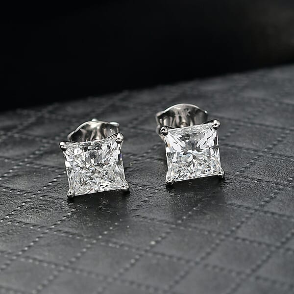 Shop Lc IGI Certified Princess Cut Luxuriant Lab Grown Diamond Earrings In 950 Platinum With 10K WG Push Post 3.00 Ctw