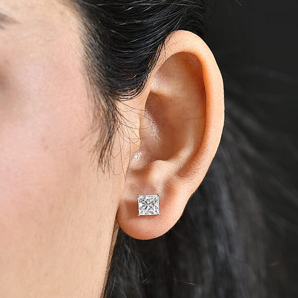 Shop Lc IGI Certified Princess Cut Luxuriant Lab Grown Diamond Earrings In 950 Platinum With 10K WG Push Post 3.00 Ctw