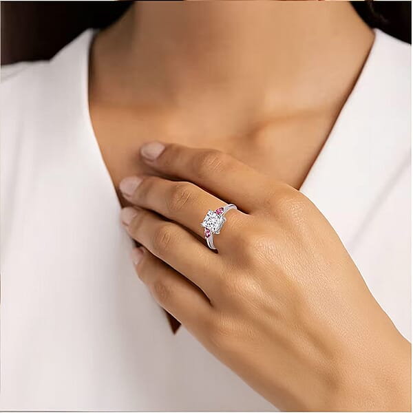 Shop Lc IGI Certified Princess Cut Luxuriant Lab Grown Diamond E-F VS And Ouro Fino Rubellite 2.40 Ctw Celestial Crown Ring In 950 Platinum