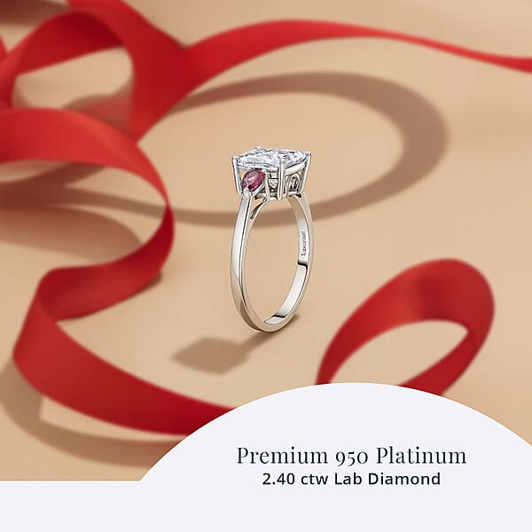 Shop Lc IGI Certified Princess Cut Luxuriant Lab Grown Diamond E-F VS And Ouro Fino Rubellite 2.40 Ctw Celestial Crown Ring In 950 Platinum