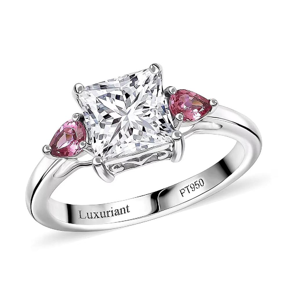 shop lc IGI Certified Princess Cut Luxuriant Lab Grown Diamond E-F VS and Ouro Fino Rubellite 2.40 ctw Celestial Crown Ring in 950 Platinum