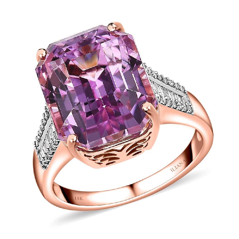 shop lc Iliana 18K Rose Gold AAA Patroke Kunzite and G-H SI Diamond Ring 5.60 Grams 12.75 ctw