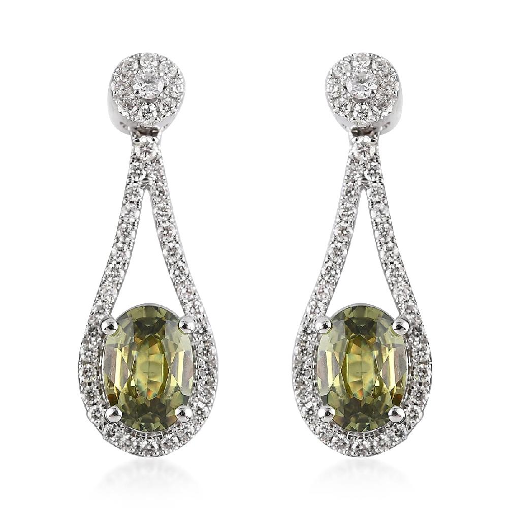 shop lc Iliana 18K White Gold AAA Ambanja Demantoid Garnet and G-H SI Diamond Dangle Earrings 2.35 ctw