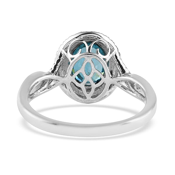 Shop Lc Iliana 18K White Gold AAA Blue Zircon And Diamond G-H SI Double Halo Ring 4.45 Grams 3.85 Ctw
