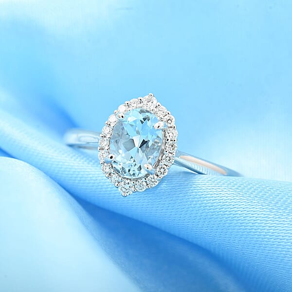 Shop Lc Iliana 18K White Gold AAA Santa Maria Aquamarine And G-H SI Diamond Halo Ring 1.00 Ctw