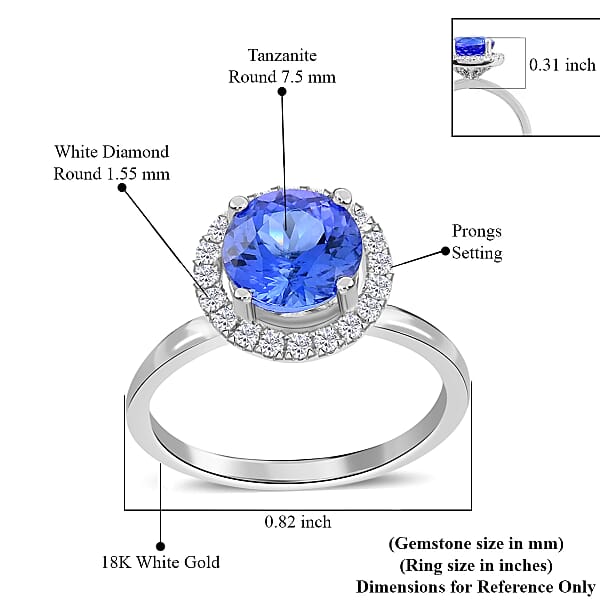 Shop Lc Iliana 18K White Gold AAA Tanzanite And G-H SI Diamond Halo Ring 1.80 Ctw