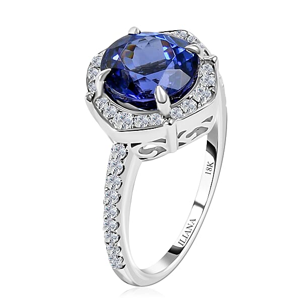 Shop Lc Iliana 18K White Gold AAA Tanzanite And G-H SI Diamond Halo Ring 5.34 Grams 4.15 Ctw