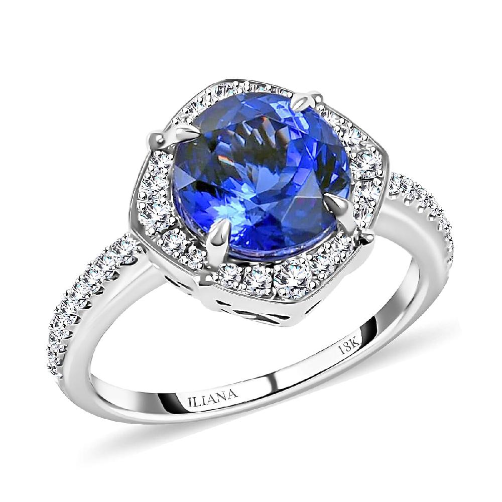 shop lc Iliana 18K White Gold AAA Tanzanite and G-H SI Diamond Halo Ring 5.34 Grams 4.15 ctw