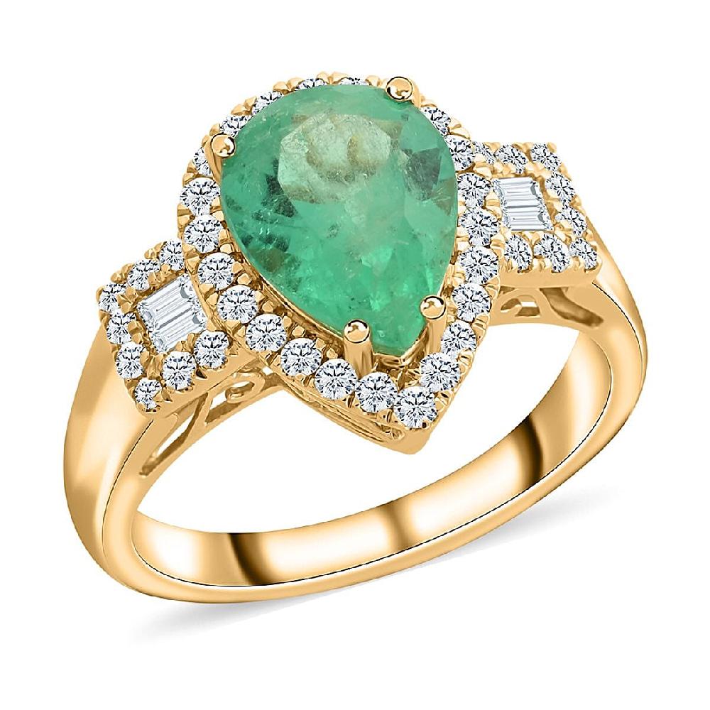 shop lc Iliana 18K Yellow Gold AAA Boyaca Colombian Emerald and SI Diamond Ring 6.30 Grams 2.25 ctw