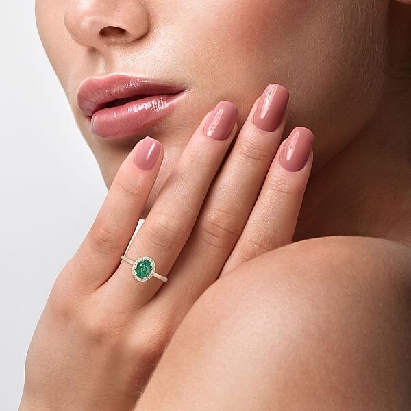 Shop Lc Iliana 18K Yellow Gold AAA Kagem Zambian Emerald And G-H SI Diamond Halo Ring 1.40 Ctw