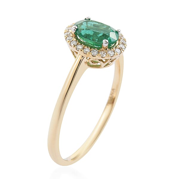 Shop Lc Iliana 18K Yellow Gold AAA Kagem Zambian Emerald And G-H SI Diamond Halo Ring 1.40 Ctw