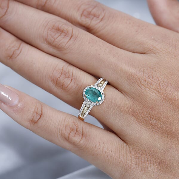 Shop Lc Iliana 18K Yellow Gold AAA Kagem Zambian Emerald And I1-I2 Natural Yellow And White Diamond Ring 4.10 Grams 1.60 Ctw