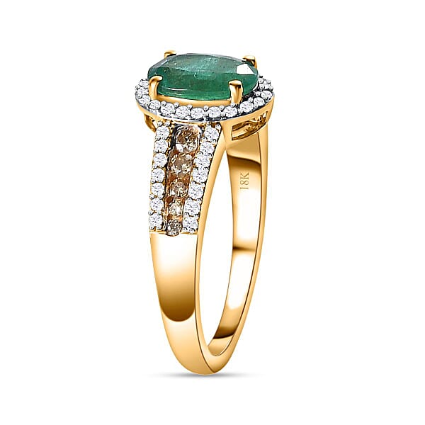 Shop Lc Iliana 18K Yellow Gold AAA Kagem Zambian Emerald And I1-I2 Natural Yellow And White Diamond Ring 4.10 Grams 1.60 Ctw