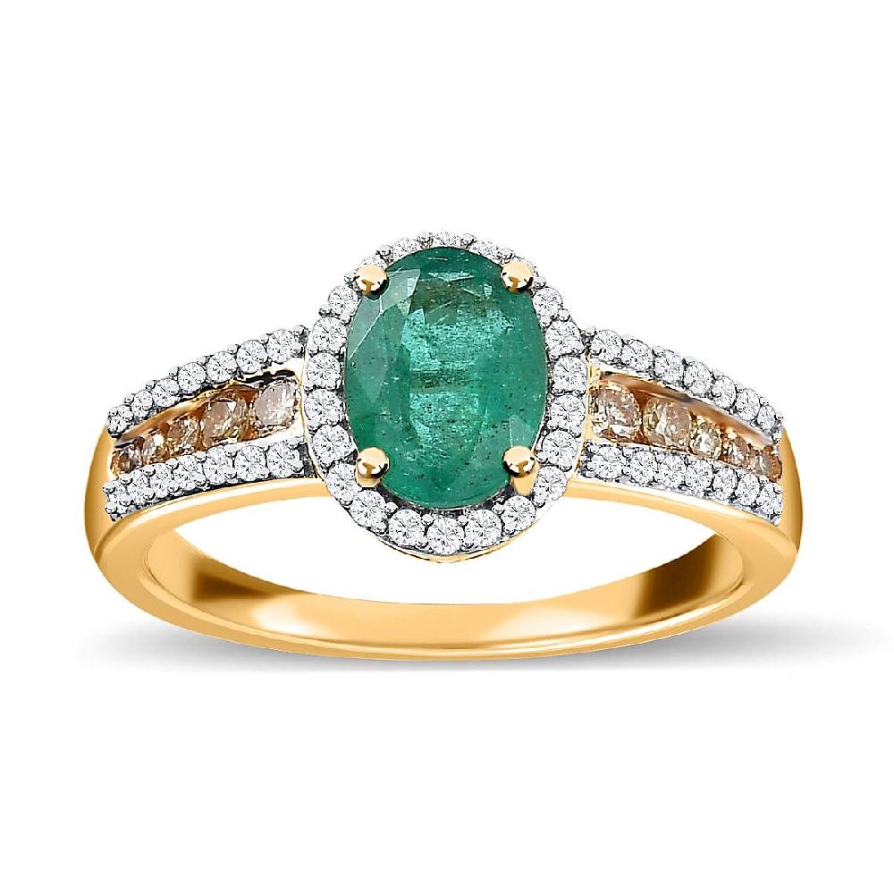 shop lc Iliana 18K Yellow Gold AAA Kagem Zambian Emerald and I1-I2 Natural Yellow and White Diamond Ring 4.10 Grams 1.60 ctw