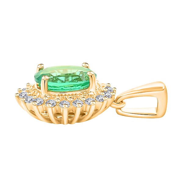 Shop Lc Iliana 18K Yellow Gold AAA Kagem Zambian Emerald And SI Diamond Sunburst Pendant Without Chain 2.20 Ctw