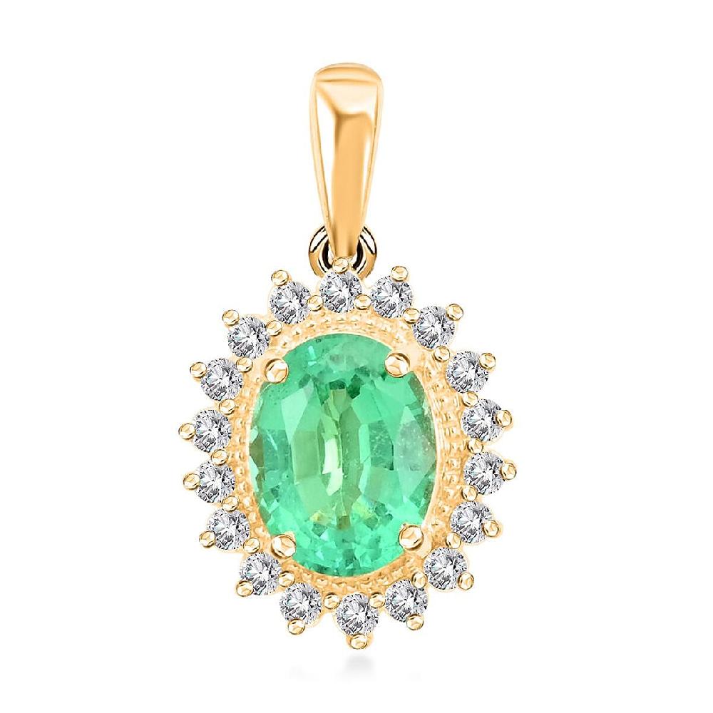 shop lc Iliana 18K Yellow Gold AAA Kagem Zambian Emerald and SI Diamond Sunburst Pendant without Chain 2.20 ctw