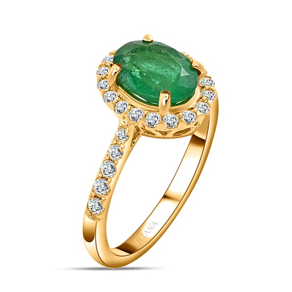 Shop Lc Iliana 18K Yellow Gold AAA Kagem Zambian Emerald And G-H SI Diamond Halo Ring 1.65 Ctw