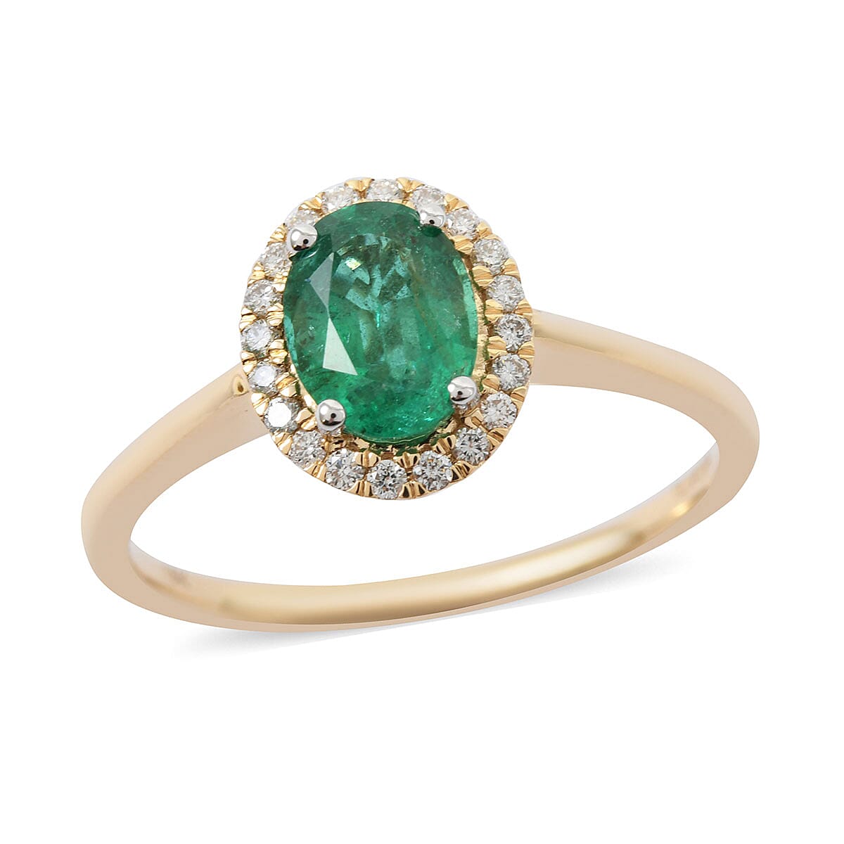 shop lc Iliana 18K Yellow Gold AAA Kagem Zambian Emerald and G-H SI Diamond Halo Ring 1.40 ctw