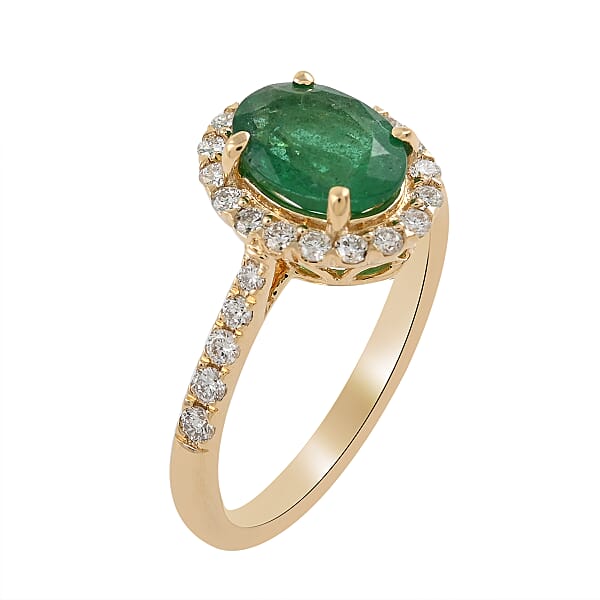 Shop Lc Iliana 18K Yellow Gold AAA Kagem Zambian Emerald Diamond (G-H SI) (0.30 Cts) Halo Ring (3.75 G) 1.65 Ctw