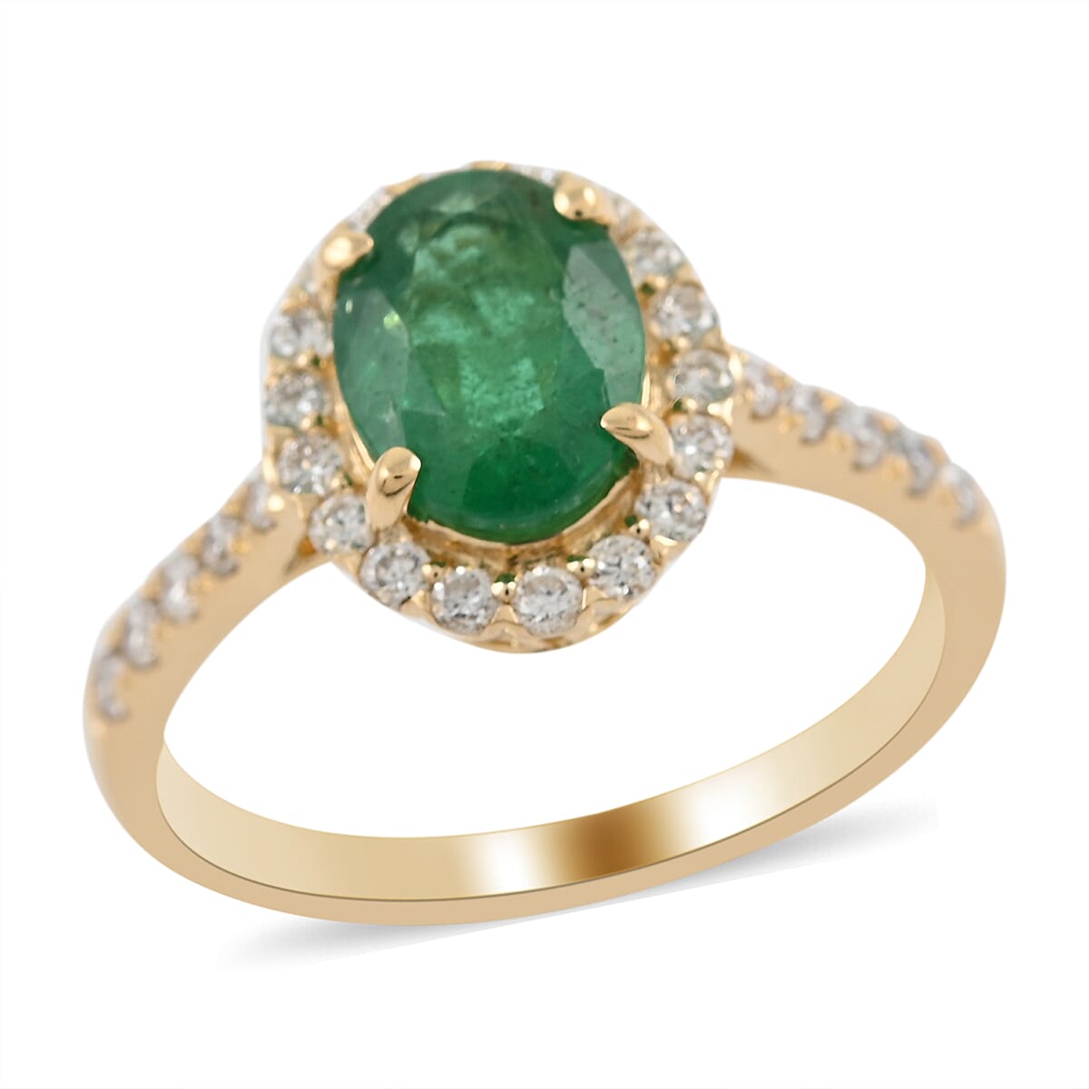 shop lc Iliana 18K Yellow Gold AAA Kagem Zambian Emerald Diamond (G-H SI) (0.30 cts) Halo Ring (3.75 g) 1.65 ctw