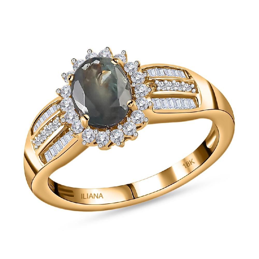 shop lc Iliana 18K Yellow Gold AAA Narsipatnam Alexandrite and G-H SI Diamond Ring 4.35 Grams 1.50 ctw