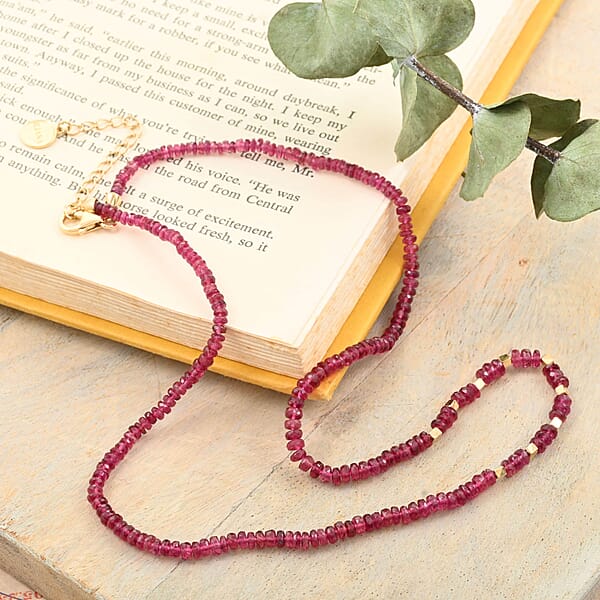Shop Lc Iliana 18K Yellow Gold AAA Ouro Fino Rubellite Beaded Necklace 18-20 Inches 40.00 Ctw