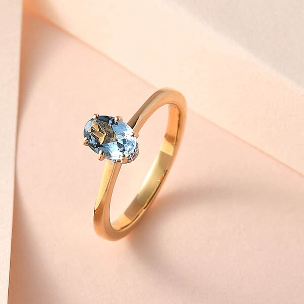 Shop Lc Iliana 18K Yellow Gold AAA Santa Maria Aquamarine And G-H SI Diamond Ring 0.75 Ctw